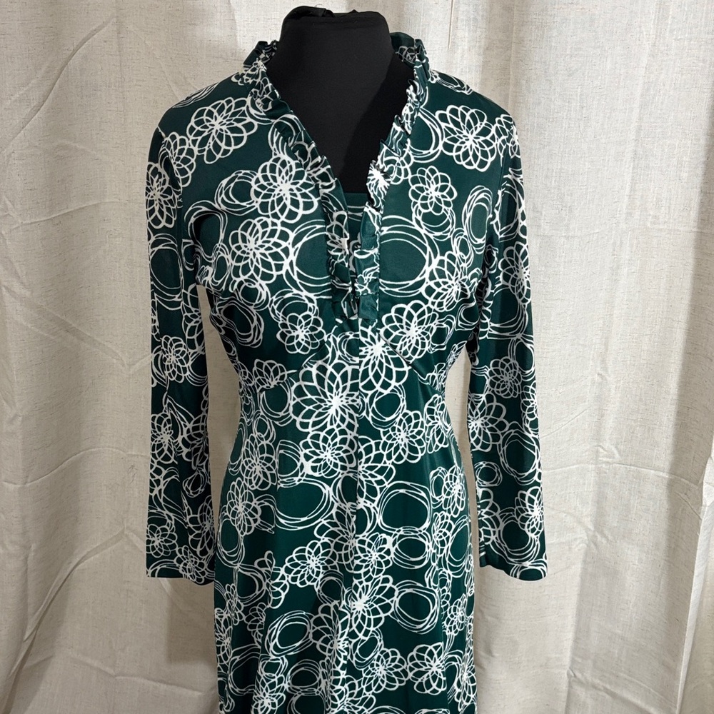 Vintage 70s Globe Travelers Green and White Maxi Dress